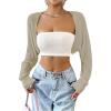 imageWomens Long Sleeve Open Front Crop Cardigan Drop Shoulder Bolero Shrug Lightweight SweaterBeige