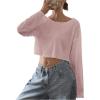 imageWomens Mesh Sheer Tops Drop Shoulder Lettuce Trim Crop Tops Loose Streetwear Long Sleeve Tee Shirt Going Out TopsPink