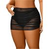 imageWomens Plus Size Drawstring Sheer Mesh Cover Up Skirt Ruched Side Cover UpsBlack