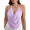 imageWomens Plus Size Halter Tops for Women Draped Cowl Neck Sleeveless Asymmetrical Crop Low Cut Cami TopsMauve Purple