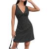 imageWomens Polka Dots V Neck Tank Dress Sleeveless Summer A Line Dresses Sexy Mini DressBlack and White