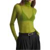 imageWomens Sheer Mesh High Neck T Shirts Long Sleeve Slim Fit Tee Tops ClubwearGreen