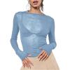 imageWomens Sheer Mesh Long Sleeve T Shirts Boat Neck Slim Fit Tee Tops Going Out See Through ShirtsLight Blue