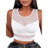 imageWomens Sheer Mesh Sleeveless Tank Top Slim Fit Crew Neck Crop Tops Party Club TopsWhite