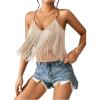 imageWomens Sleeveless Fringe Camisole Tops V Neck Spaghetti Strap Summer Cami ShirtsKhaki