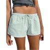 imageWomens Striped Print Drawstring Elastic Waist Shorts Casual Wide Leg Low Rise Summer Boxer ShortsGreen