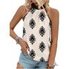 imageWomens Tropical Paisley Print Halter Blouse Sleeveless Boho Shirt Tops Button Back Vacation TopsBlack Apricot