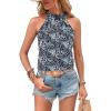 imageWomens Tropical Paisley Print Halter Blouse Sleeveless Boho Shirt Tops Button Back Vacation TopsBlack and White