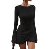 imageWomens Twist Knot Ruffle Ruched Bodycon Mini Dress Long Sleeve Crewneck Night Out Pencil DressesBlack