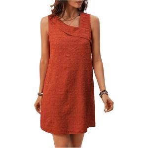 imageWomens Asymmetrical Neck Sleeveless Tank Dress Textured Shift Tunic Dress Casual Summer DressBurnt Orange