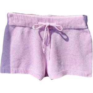 imageWomens Drawstring Drop Waisted Knit Mini Shorts Y2K Skinny Lounge Shorts Micro BottomsViolet Purple
