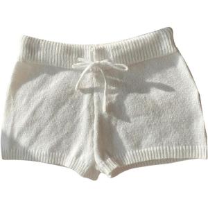imageWomens Drawstring Drop Waisted Knit Mini Shorts Y2K Skinny Lounge Shorts Micro BottomsWhite
