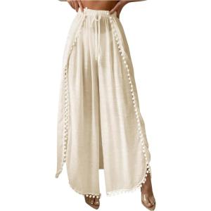 imageWomens Drawstring Waist Slit Bathing Suit Cover Up Swim Pants Sheer Tie Front Swim Cover Ups SwimwearApricot