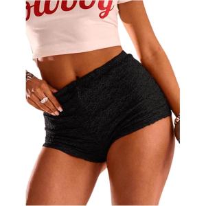 imageWomens Floral Lace Drop Waist Booty Shorts Skinny Y2k Summer Mini ShortsBlack