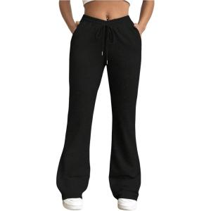 imageWomens High Waisted Crossover Flare Leg Sweatpants Baggy Drawstring Athletic Joggers Casual Workout Yoga PantsBlack