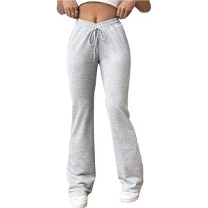 imageWomens High Waisted Crossover Flare Leg Sweatpants Baggy Drawstring Athletic Joggers Casual Workout Yoga PantsGrey