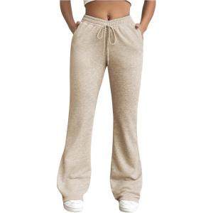 imageWomens High Waisted Crossover Flare Leg Sweatpants Baggy Drawstring Athletic Joggers Casual Workout Yoga PantsLight Grey