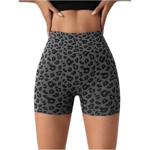 imageWomens Leopard Print High Waisted Sports Biker Shorts Tummy Control Stretchy ShortsDark Grey