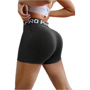 imageWomens Leopard Print High Waisted Sports Biker Shorts Tummy Control Stretchy ShortsPure Black