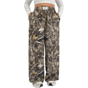 imageWomens Letter Leopard Print Straight Leg Pants Elastic Waist Y2K Trousers Bottoms with PocketsGreen
