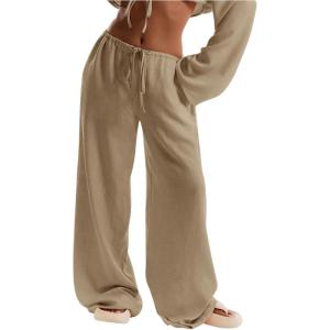 imageWomens Linen Pants Wide Leg Loose Cotton Swimsuit Coverups Summer Pants Beach Vacation OutfitsBeige