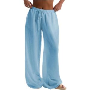 imageWomens Linen Pants Wide Leg Loose Cotton Swimsuit Coverups Summer Pants Beach Vacation OutfitsLight Blue