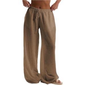 imageWomens Linen Pants Wide Leg Loose Cotton Swimsuit Coverups Summer Pants Beach Vacation OutfitsLight Khaki