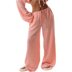 imageWomens Linen Pants Wide Leg Loose Cotton Swimsuit Coverups Summer Pants Beach Vacation OutfitsOrange