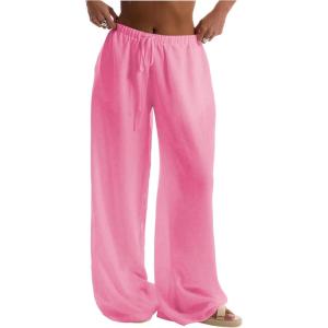 imageWomens Linen Pants Wide Leg Loose Cotton Swimsuit Coverups Summer Pants Beach Vacation OutfitsPink