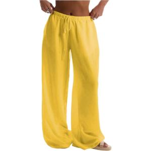 imageWomens Linen Pants Wide Leg Loose Cotton Swimsuit Coverups Summer Pants Beach Vacation OutfitsSolid Yellow