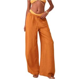 imageWomens Linen Pants Wide Leg Loose Cotton Swimsuit Coverups Summer Pants Beach Vacation OutfitsYellow