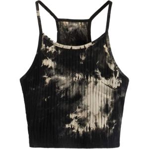 imageWomens Ribbed Knit Tie Dye Camisole Top Sleeveless Slim Fit Crop Tops Y2K Cami Streetwear Women ShirtsBlack