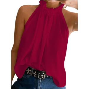 imageWomens Summer Halter Tops Tie Back Frill Sleeveless Casual Blouses for Women Dressy Work ShirtsBurgundy