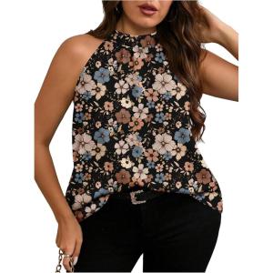 imageWomens Tropical Paisley Print Halter Blouse Sleeveless Boho Shirt Tops Button Back Vacation TopsMix Floral
