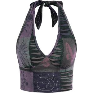 imageWomens Y2K Graphic Tie Backless Halter Top Slim Fit Sleeveless Camisole Crop Tops Going Out OutfitsDark Purple