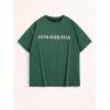 imageBoys Letter Print Graphic Tees Short Sleeve Vintage T Shirt Round Neck Summer Tops StreetwearGreen