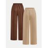 imageGirls 2 Pack Sweatpants Elastic Waist Wide Straight Leg Pants High Waisted Casual Baggy Jogger PantsKhaki Brown