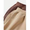imageGirls 2 Pack Sweatpants Elastic Waist Wide Straight Leg Pants High Waisted Casual Baggy Jogger PantsKhaki Brown