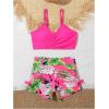 imageGirls 2 Piece Tropical Ruched Bikini Set Sleeveless Wireless Vacation Bathing Suit BeachwearHot Pink