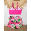 imageGirls 2 Piece Tropical Ruched Bikini Set Sleeveless Wireless Vacation Bathing Suit BeachwearHot Pink