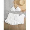imageGirls 3 Piece Bikini Sets High Waisted O Ring Wireless Swimsuits Bathing Suit with Cover Up SkirtsPure White