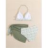 imageGirls 3 Piece Swimsuits Floral High Waisted Bikini Bathing Suit with Mesh Coverups SkirtArmy Green