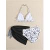 imageGirls 3 Piece Swimsuits Floral High Waisted Bikini Bathing Suit with Mesh Coverups SkirtBlack and White