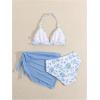 imageGirls 3 Piece Swimsuits Floral High Waisted Bikini Bathing Suit with Mesh Coverups SkirtBlue