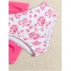 imageGirls 3 Piece Swimsuits Floral High Waisted Bikini Bathing Suit with Mesh Coverups SkirtHot Pink