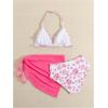 imageGirls 3 Piece Swimsuits Floral High Waisted Bikini Bathing Suit with Mesh Coverups SkirtHot Pink