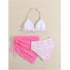 imageGirls 3 Piece Swimsuits Floral High Waisted Bikini Bathing Suit with Mesh Coverups SkirtPink and White