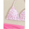 imageGirls 3 Piece Swimsuits Floral High Waisted Bikini Bathing Suit with Mesh Coverups SkirtPink and White