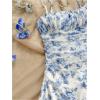 imageGirls Floral Mesh Ruched Bust Mini Dress Spaghetti Strap Vacation Summer Cami DressesBlue and White