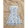 imageGirls Floral Mesh Ruched Bust Mini Dress Spaghetti Strap Vacation Summer Cami DressesBlue and White